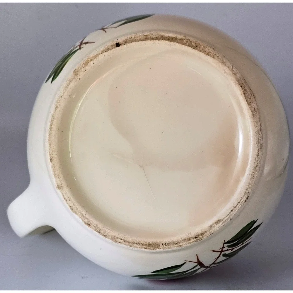 Vintage Ceramic Hand Painted Pink Poppys Pitcher Farmhouse Decor Floral Rustic